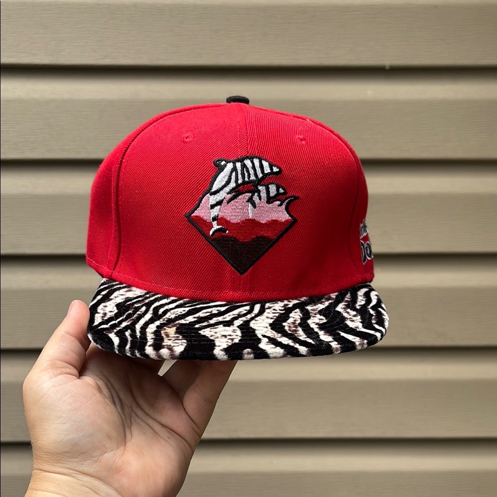 Pink Dolphin Red and Black Zebra Print Hat